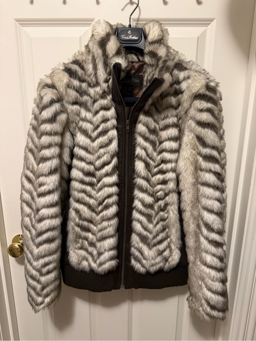 Fabulous Furs Brown Faux Fur Trim Zip Jacket